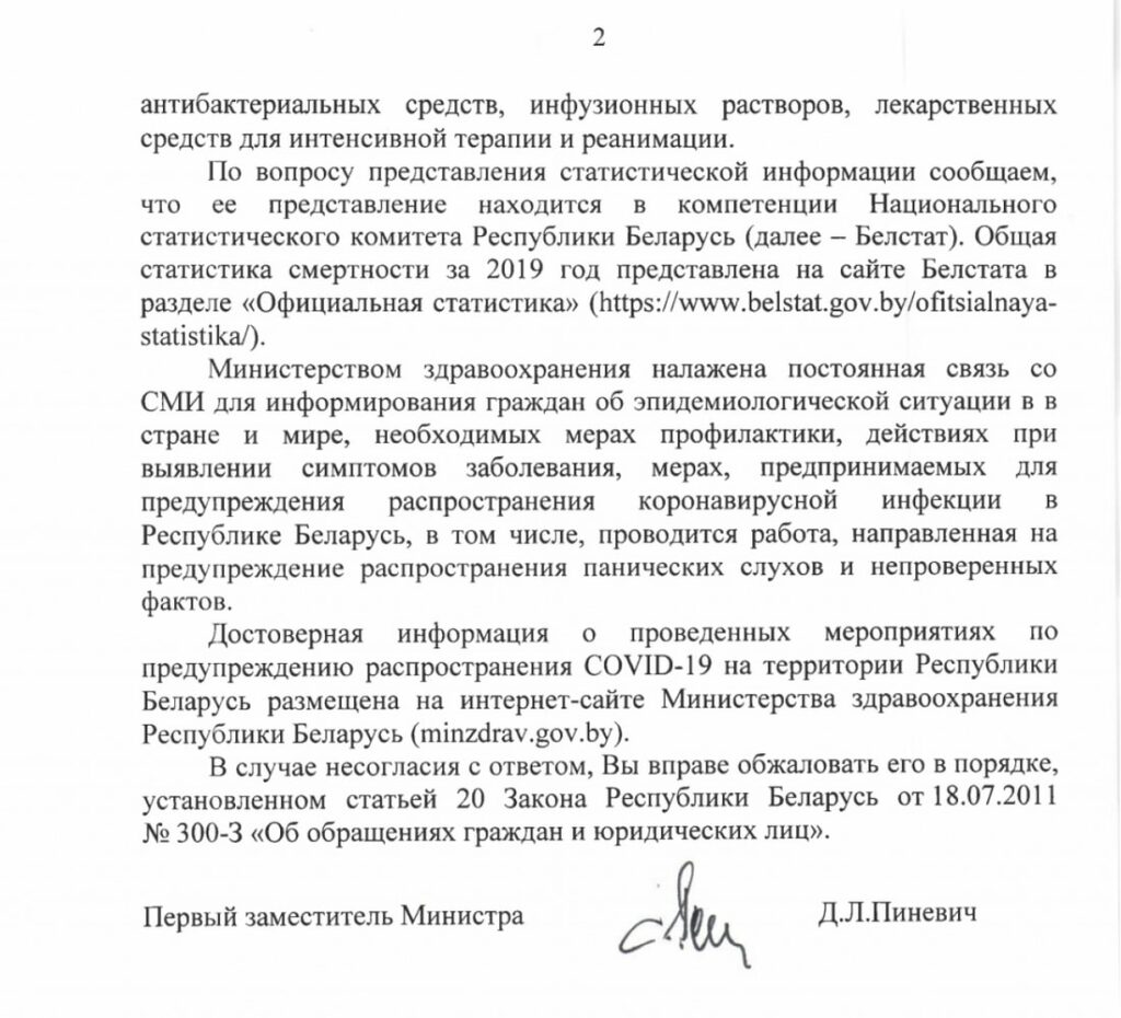 У Беларусі 53 241 выпадак каранавіруса, 303 смерці. У Мінздароўя патлумачылі, чаму так мала памерлых