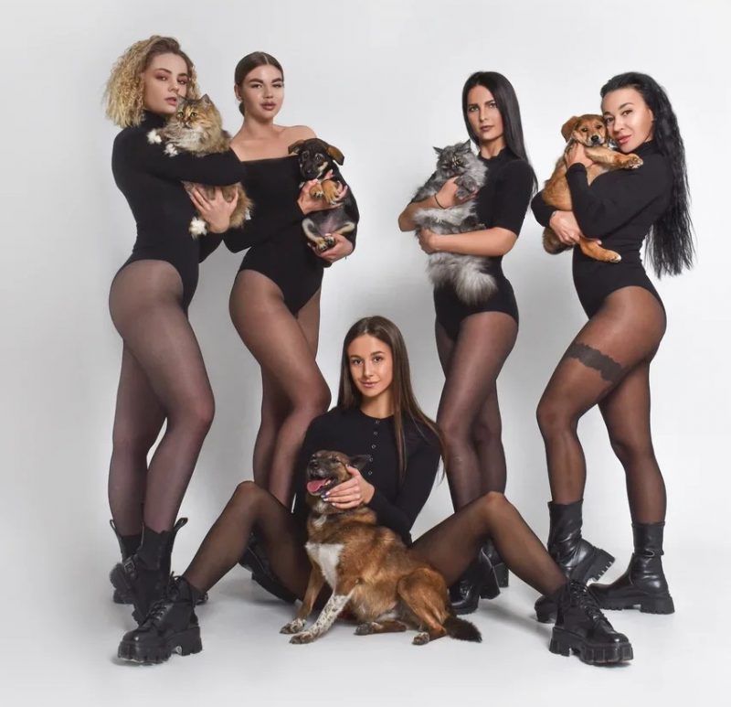 Девушки из творческого коворкинга "Найла" с животными из приюта