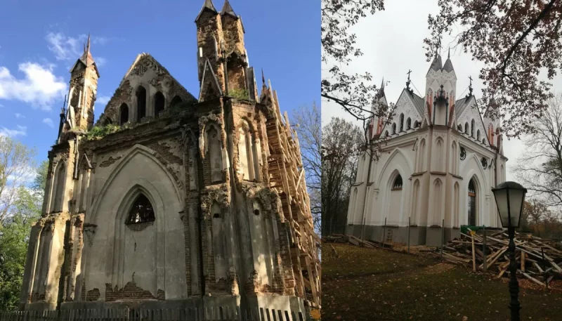 Статус – первый шаг к сохранению. Инструкция, как внести объект в список наследства Часовня Ожешко из Закозелья - до и после. Фото из открытых источников