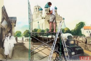 У двары гандлёвага цэнтра ABC рыхтуюць вялікі роспіс з відамі старога Гродна