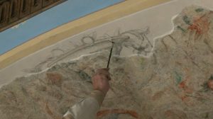 Падчас рэканструкцыі Старога замку выпадкова знайшлі фрэску 16 стагоддзя. Хутка яе можна будзе ўбачыць Падчас рэканструкцыі Старога замку выпадкова знайшлі фрэску 16 стагоддзя. Скрыншот: ТРК Гродна