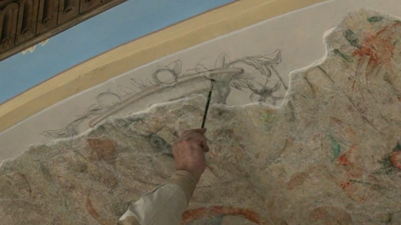 Падчас рэканструкцыі Старога замку выпадкова знайшлі фрэску 16 стагоддзя. Хутка яе можна будзе ўбачыць Падчас рэканструкцыі Старога замку выпадкова знайшлі фрэску 16 стагоддзя. Скрыншот: ТРК Гродна