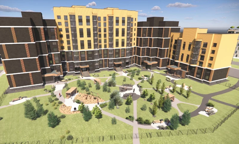 Стала вядома, колькі будзе каштаваць кватэра ў новым мікрараёне «Вясенні» Рэндар першага дому ў мікрараёне "Вясенні". Крыніца: "Гроднажылбуд"